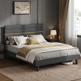 Estrutura de cama de casal para colchão (NÃO INCLUÍDO) de 160 x 200 cm Cinzento