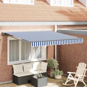 vidaXL Toldo Retrátil Manual Azul e Branco 350x250 cm