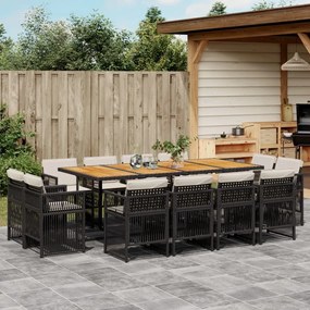 vidaXL 13 pcs conjunto de jantar p/jardim com almofadões vime PE preto