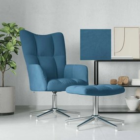 vidaXL Cadeira de descanso com banco veludo azul