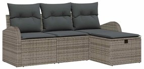 Conjunto de Sofá de Jardim de 4 Peças com Almofadas Cinza Rattan Polié