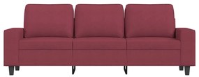 Sofá de 3 lugares com apoio de pés 180 cm tecido vermelho tinto