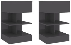 vidaXL Mesas de cabeceira 2 pcs 40x35x65 cm cinzento brilhante