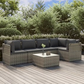 vidaXL 6 pcs conjunto lounge de jardim c/ almofadões vime PE cinzento