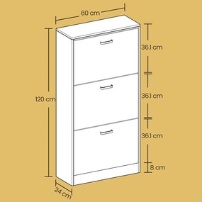 Sapateira com gavetas 60 x 24 x 120 cm  cor de carvalho