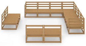 11 pcs conjunto lounge de jardim pinho sólido castanho mel