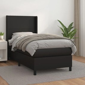 Cama com molas/colchão 90x190 cm couro artificial preto