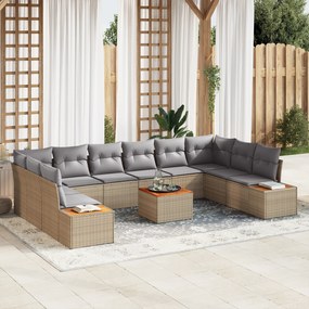 Conjunto de Sofá de Jardim vidaXL de 11 Peças com Almofadas Bege de Rattan Poliéster Acácia