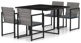 5pcs conjunto de jantar p/ exterior c/ almofadões vime PE cinza