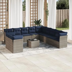 vidaXL 12 pcs conjunto sofás p/ jardim c/ almofadões vime PE cinzento