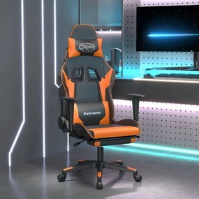 Cadeira gaming c/ apoio p/ pés couro artificial preto e laranja