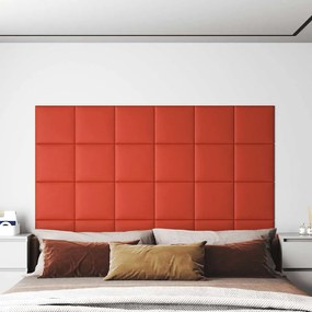 vidaXL Painel parede 12 pcs 30x30cm couro artificial 1,08 m² vermelho