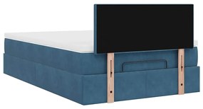 Estrutura cama otomana colchão 120x200cm veludo azul escuro