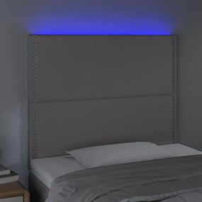 Cabeceira cama c/ LED couro artif. 100x5x118/128 cm cinzento