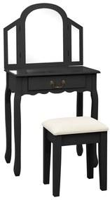 289336 vidaXL Toucador c/ banco 65x36x128 cm MDF e madeira de paulownia preto