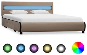 vidaXL Estrutura de cama c/ LED 140x200 cm couro artificial cappuccino