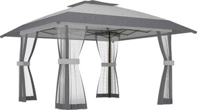 Outsunny Tenda Dobrável 4x4 m Pop-up com 4 Paredes Laterais em Malha Altura Ajustável 3 Níveis Cinza | Aosom Portugal