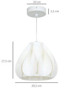 Candeeiro Suspenso Moderno Candeeiro de Teto com Ecrã de Impressão 3D Iluminação para Sala de Jantar Ø20,5x17,5 cm Branco