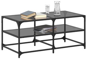 Mesa de centro com topo em vidro preto 98,5x50x45 cm aço