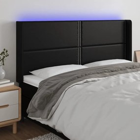 Cabeceira cama c/ LED couro artificial 163x16x118/128 cm preto