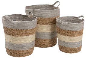 Conjunto de Cestos Natural Cinzento Fibra Natural 48 X 48 X 42 cm (3 Peças)