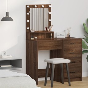 vidaXL Mesa de Maquilhagem com Luzes LED - Carvalho Castanho - 50x41x135 cm