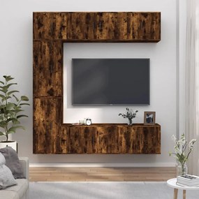 Conjunto móveis de TV 7 pcs madeira processada carvalho fumado