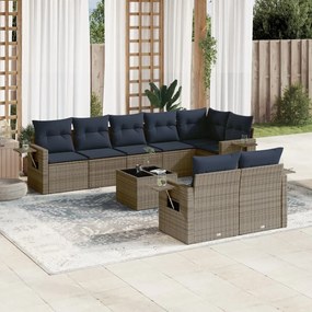 vidaXL 9 pcs conjunto sofás p/ jardim c/ almofadões vime PE cinzento
