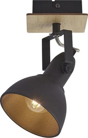 Foco industrial preto com madeira giratório e inclinável - Jakub