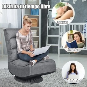 Cadeira giratória de chão nivelado 360° ajustável em 5 posições para adultos Jogos de vídeo Ler Ver televisão 59 x 75 x 83 cm Cinzenta