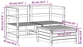3 pcs conjunto sofás de jardim madeira de pinho maciça