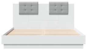 Estrutura de cama com cabeceira e luzes LED 140x200 cm branco