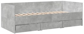 Sofá-cama com gavetas sem colchão 100x200 cm cinzento cimento