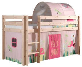 Conjunto Cama alta de Criança PINO 90 x 200 cm + estrado + escada + cortina + túnel Princesa Natural