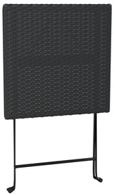 3 pcs conjunto de bistrô dobrável vime PE preto
