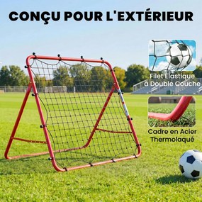 Rede de ressalto portátil para futebol, 5 ângulos ajustáveis em aço e nylon de dupla camada, 103 x 72 x 89 cm, vermelha