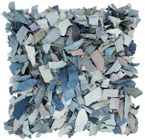 vidaXL Almofadão 60x60 cm denim shaggy couro e algodão azul
