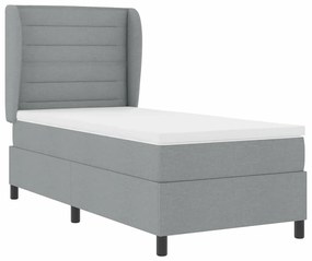 Cama box com colchão cinza claro, 100 x 200 cm, em tecido.