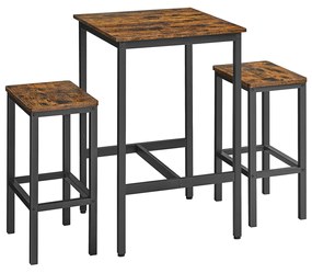 Mesa de bar VASAGLE com conjunto de bancos de bar, mesa de jantar com 2 cadeiras, mesa de cozinha pequena 60 x 60 x 90 cm, cadeiras de bar 30 x 40 x 65 cm, para sala de jantar, cozinha, design industrial, marrom vintage/preto LBT017B01