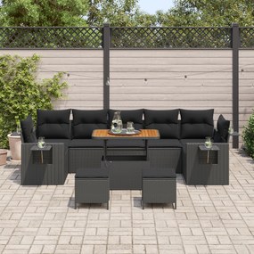 Conjunto de Sofá de Jardim de 10 Peças com Almofadas Rattan Poli Preto