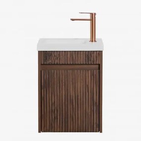 Conjunto De Móvel De Casa De Banho Suspenso Em Madeira Com Lavatório Integrado Narek Madeira Escura & Sem Espelho & Ouro Rousa - Sklum