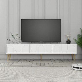 Móvel de TV "Lyon" – Branco e Dourado – 180x43x35 cm – Design Moderno