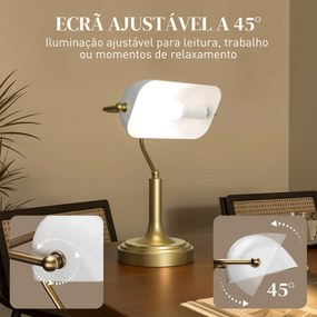 Candeeiro de Mesa Banqueiro Candeeiro de Mesa Vintage E27 com Ecrã Orientável a 45° 26,8x22x39,5 cm Branco