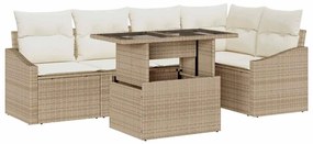 Conjunto de Sofá de Jardim 6 Peças com Almofadas Bege em Rattan