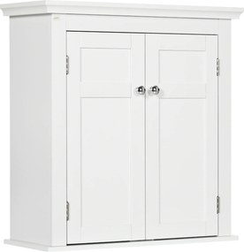 Armário Casa de Banho de Parede com Prateleiras Ajustáveis e Portas com Fechadura Magnéticas 58x24x60 cm Branco