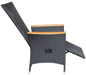 Cadeiras jardim reclináveis 2 pcs c/ almofadões vime PE preto