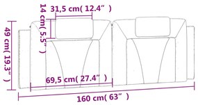 Almofadão de cabeceira 160 cm couro artificial cinzento