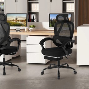 Cadeira de escritório ergonómica com apoio para os pés retrátil, cadeira de escritório com encosto ajustável Preta