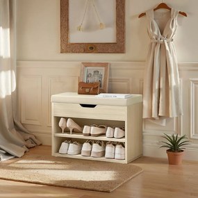 Banco almofadado para sapatos com 3 níveis 30 x 60 x 44 cm bege