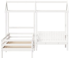 Conj. de cama e banco com telhado 80x200 cm pinho maciço branco